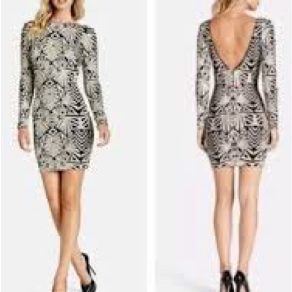 Dress The Population Lola Scoop Back Sequined Bodycon Dress - Size Small - Picture 2 of 8